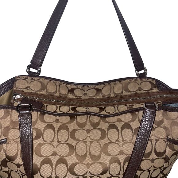 Coach Tan and Deep Brown Leather Signature Carrie Tote - Picture 8 of 13